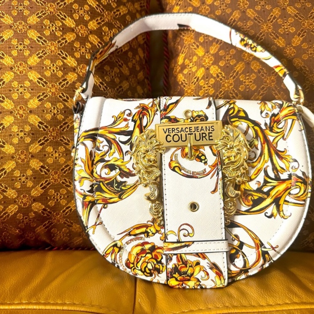 Versace Jeans Couture Collection White and Gold  Baroque buckle bag